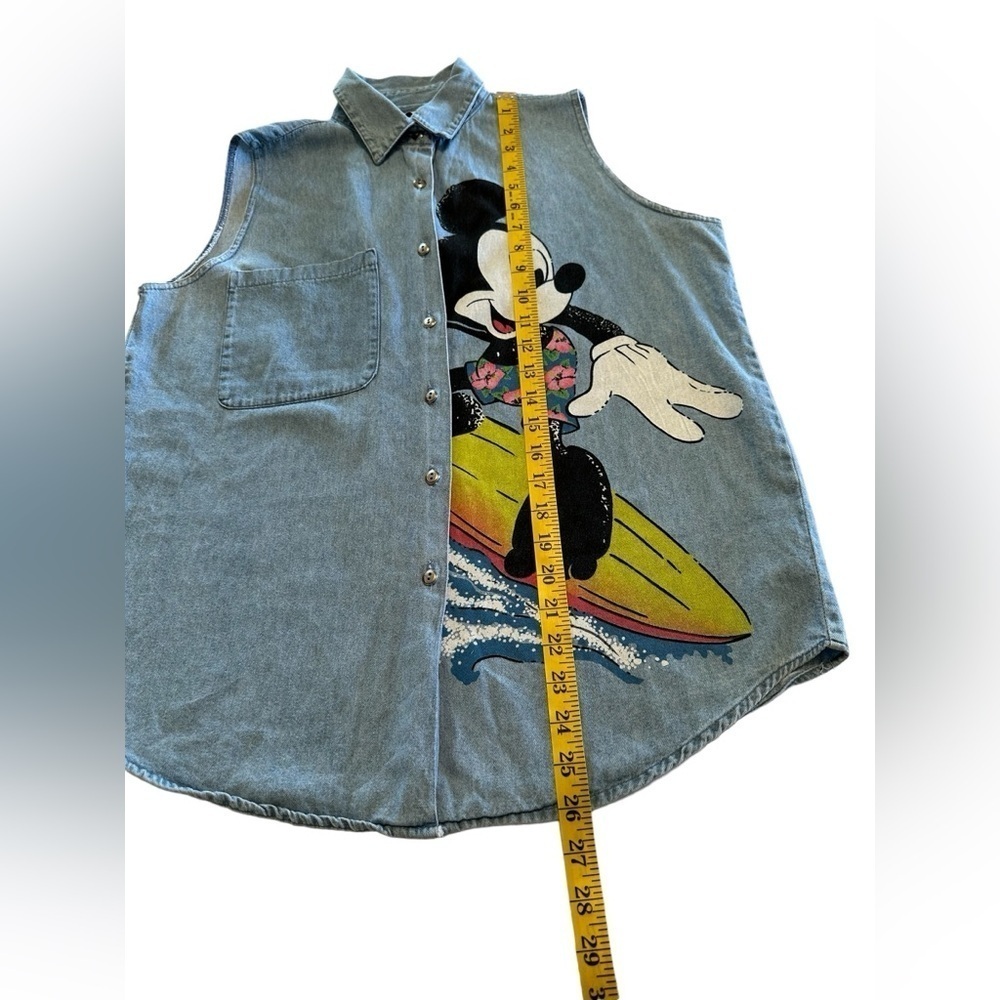 Vintage Jerry Leigh 90's Mickey Mouse Denim Button Blouse Sleeveless Top Medium - Picture 9 of 16